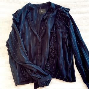 Rails Navy Striped Button Down Blouse
